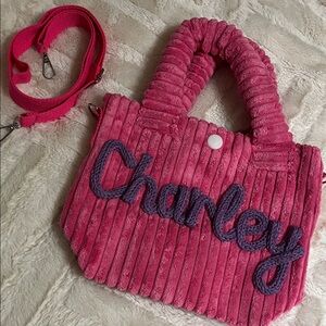 Charley Name Bag Wide Corduroy Girls Pink Purse Etsy Personalized Bag